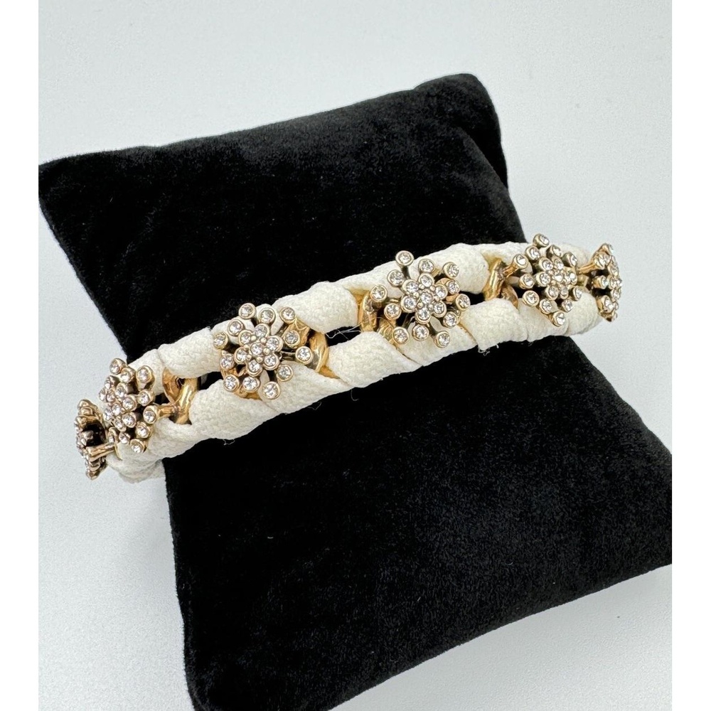 J.Crew Calyx Crystal Pave Snowflake‎ White Wrapped Gold Tone Chain Bracelet
